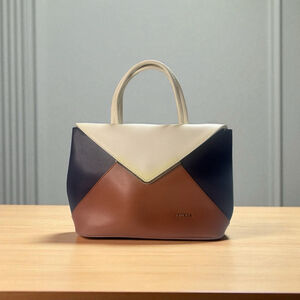 Women's Furla Colorblock Leather Tote Bag Brown/Navy/Beige One Size